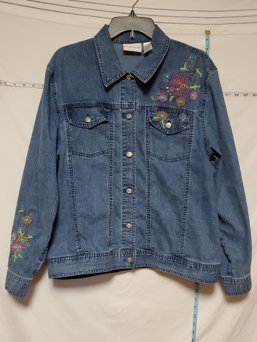 Alfred Dunner Blue Denim Jacket Floral Embroidery 14 Cottagecore Coastal Grandma